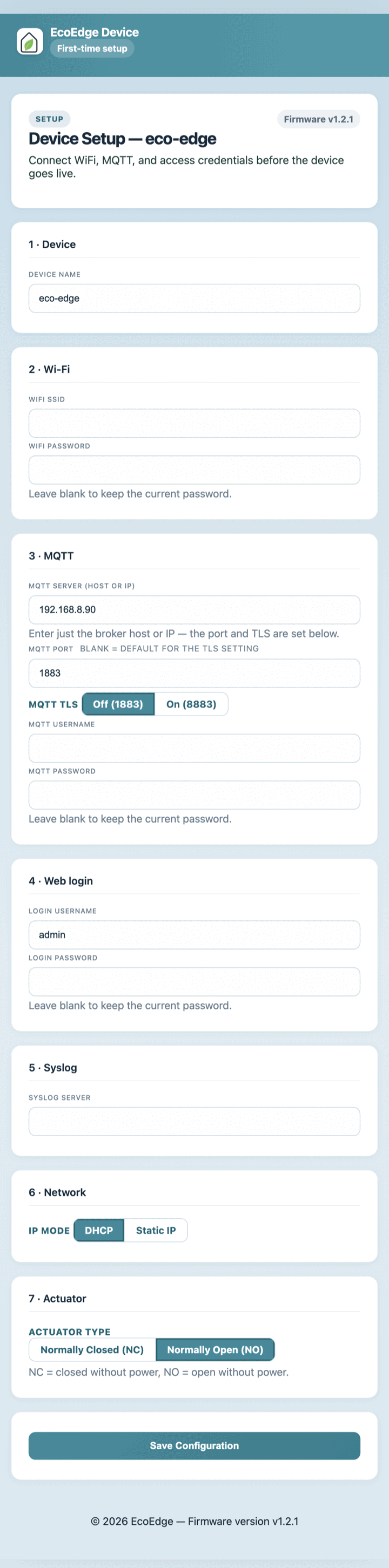 WiFi portal setup page